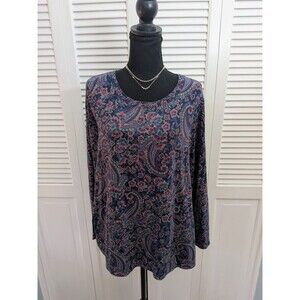 Talbots Blouse Womens 1X Top Stretch Multi Tee Tunic Paisley Boho Beach Casual